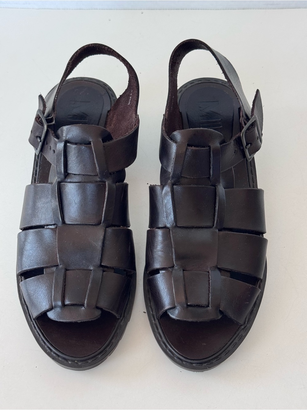 Vintage 90s MIA Y2K Brown Leather Fisherman Sandals Strappy Chunky Platform Shoe - Picture 4 of 10